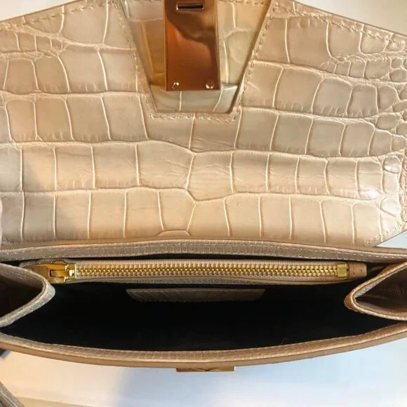 NWT ALEXANDER WANG Lydia Bag Croc Embossed Leather Clutch Bag Almond MSRP $650